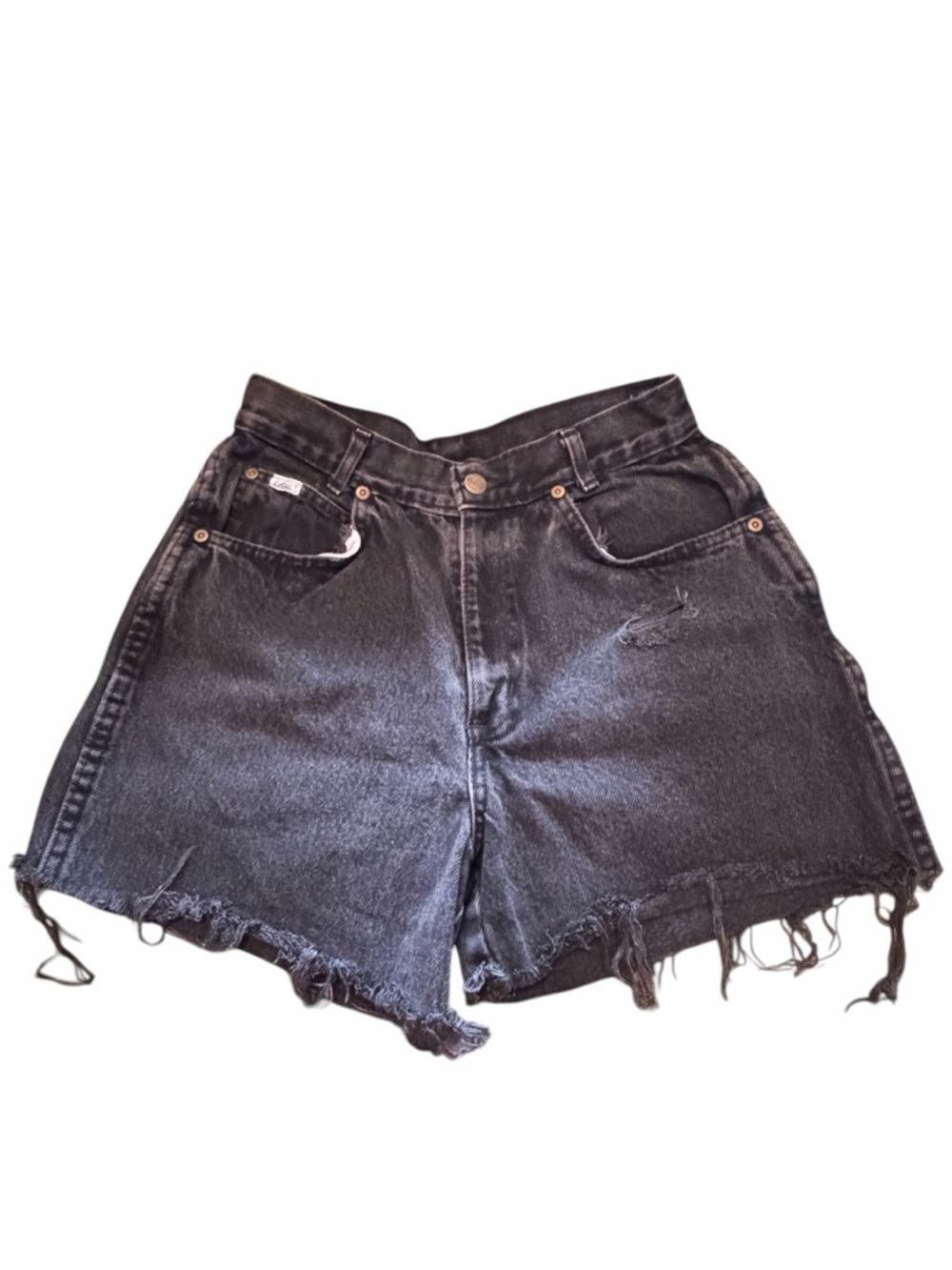 chic Vintage High-Waist Washed Black Distressed Denim Shorts